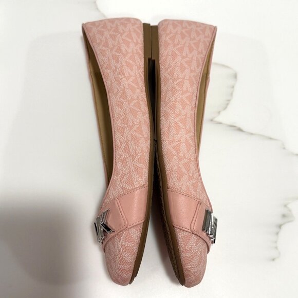 Michael Kors Jilly Logo Print Ballet Flats MK Hardware Pink Soft Girl Size 8M - Picture 5 of 11